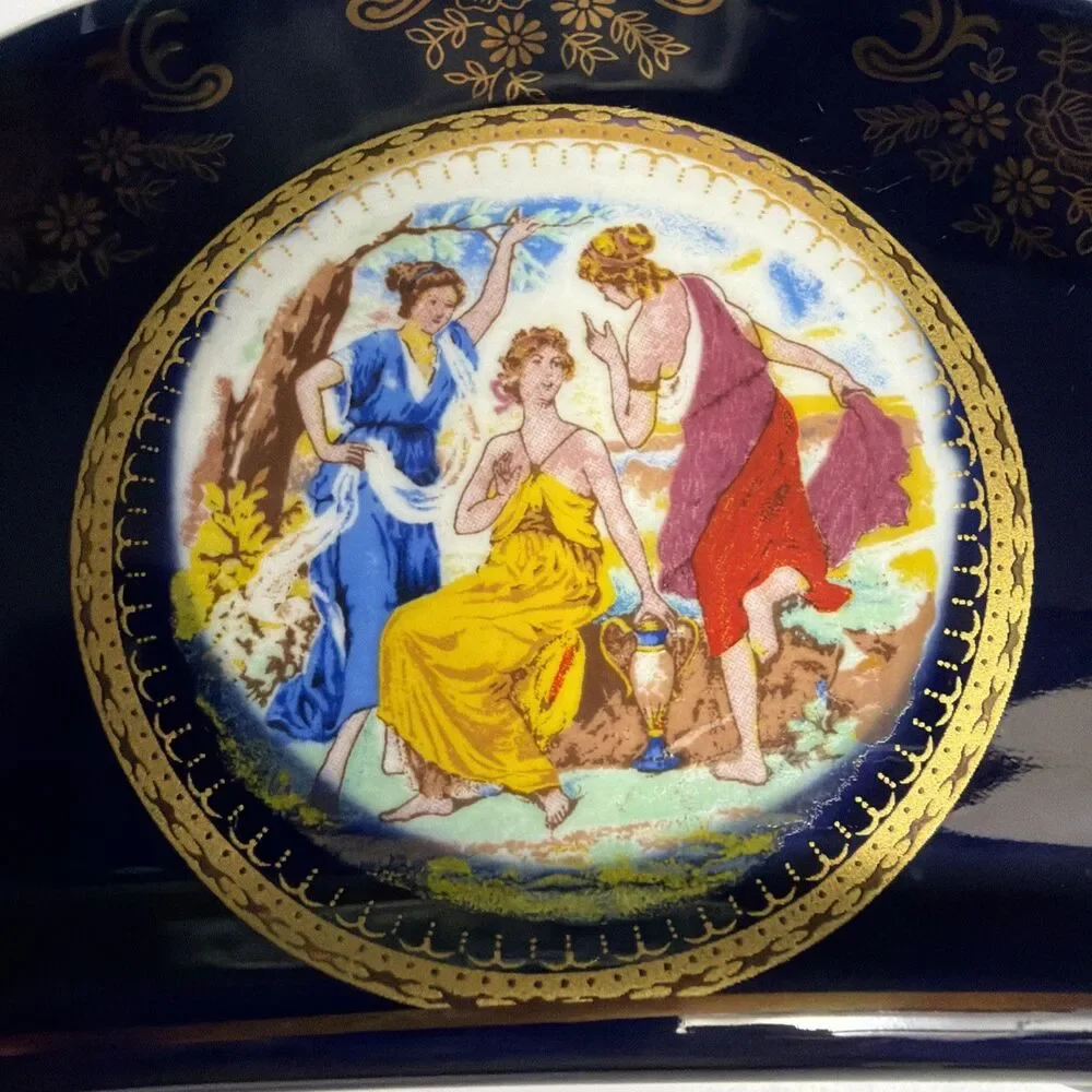Rosenberg Porcelain Cobalt Napkin Holder 24k Gold Plate Classical Figural Scene